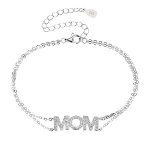 צמיד MOM סילבר משובץ בעיצוב עדין ומרגש לאמא